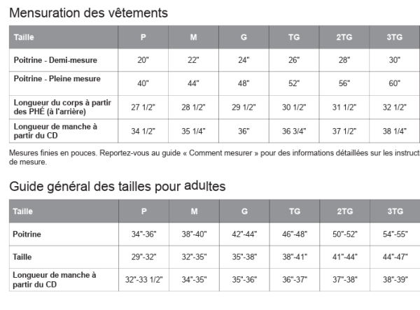 Image - Guide des tailles