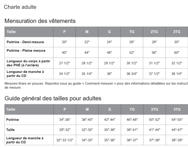 Image - Guide des tailles