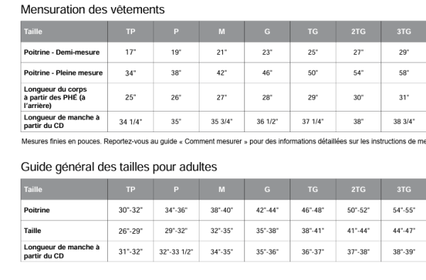 Image - Guide des tailles